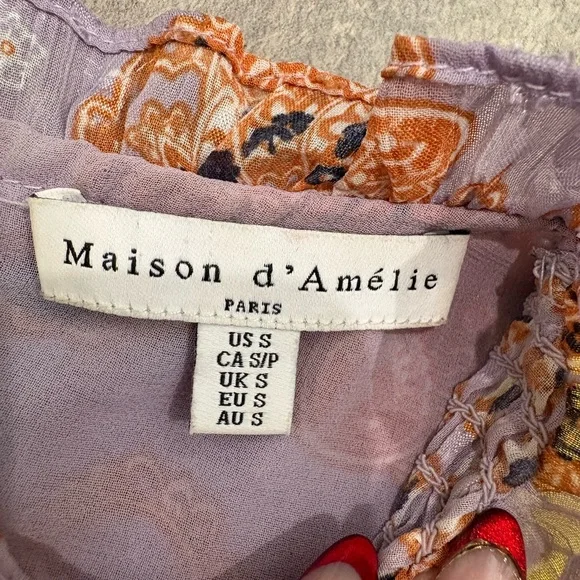 Maison d’ Amélie Floral Ruffle Sleeve Blouse Size S - Picture 6 of 7